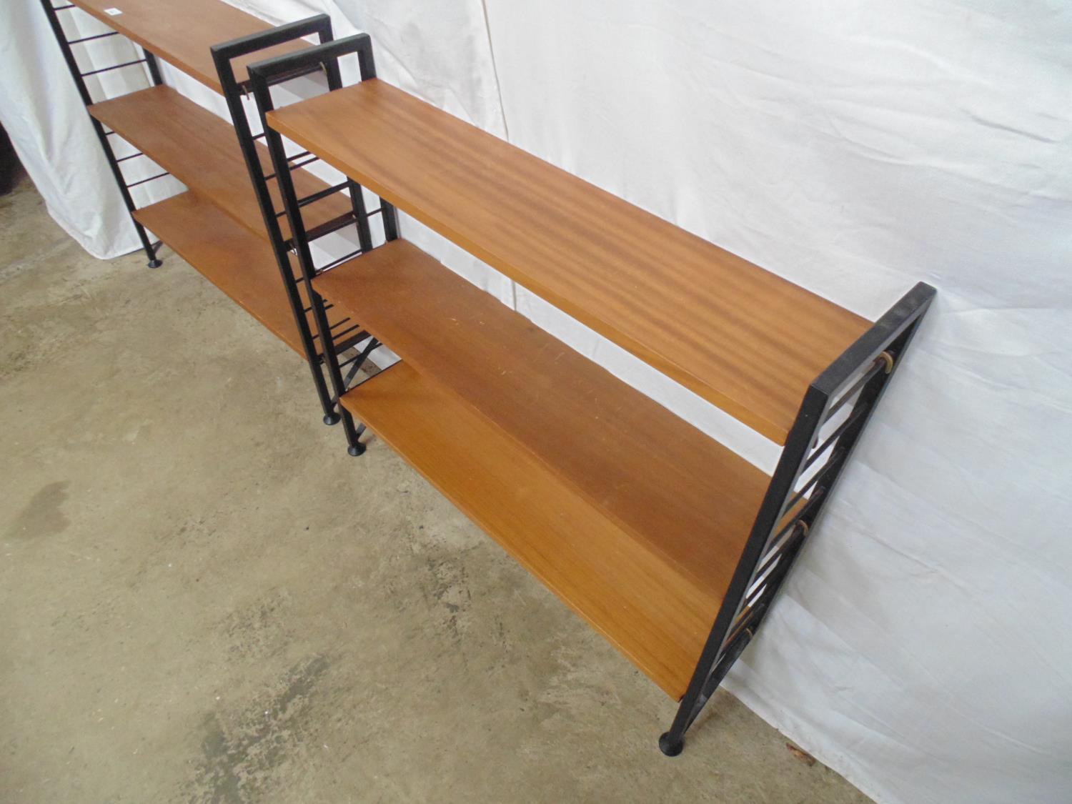 Two modular teak shelf units each having three shelves - 94cm x 21cm x 88cm tall Please note - Image 2 of 6