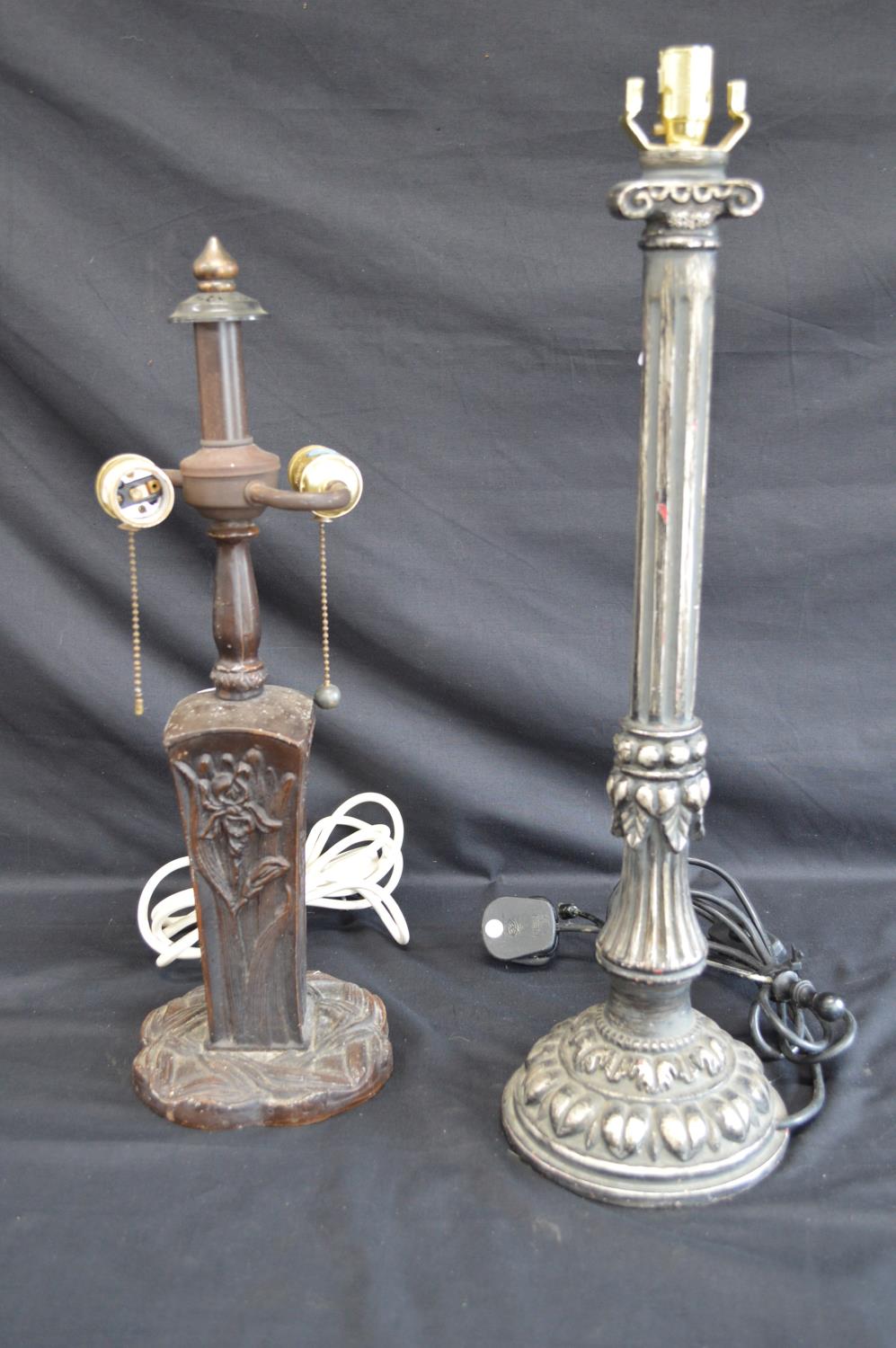 Painted metal table lamp with floral decoration on shaped base - 48.5cm tall together with one other