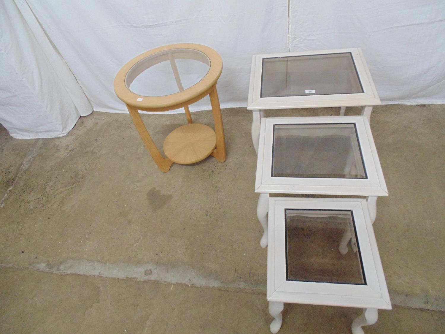 Painted nest of three glass topped tables, standing on cabriole legs - 51cm x 42cm x 47cm ( - Image 4 of 4