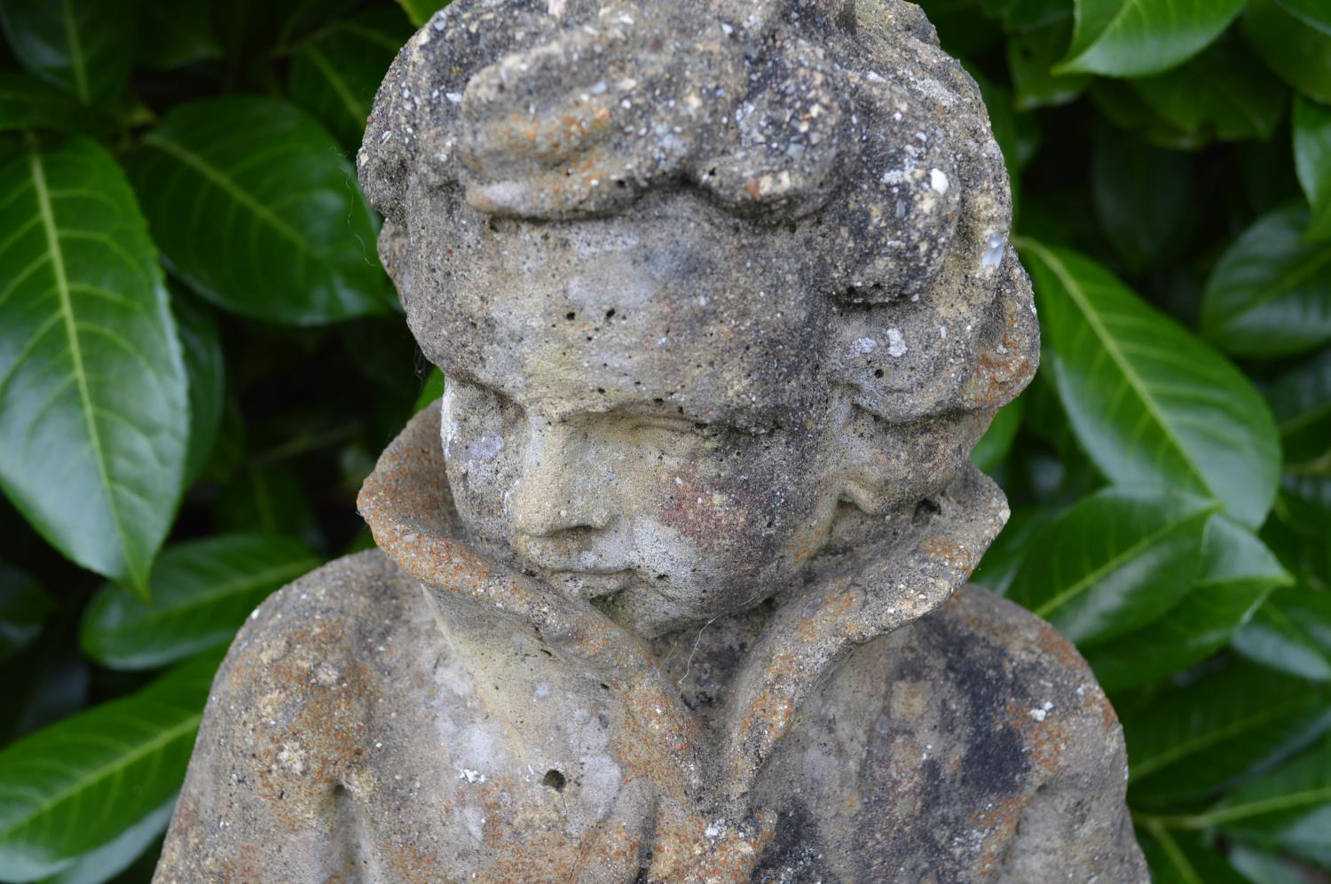 20th century statue of Winter Seasons Boy on square plinth base - 119cm tall Please note - Image 2 of 2
