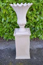 Plastic fluted garden urn on plinth base - 43cm x 114cm tall Please note descriptions are not