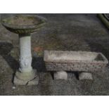 Roman style column birdbath with circular top - 42cm x 67cm tall together with a trough planter on