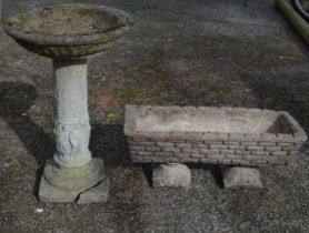 Roman style column birdbath with circular top - 42cm x 67cm tall together with a trough planter on