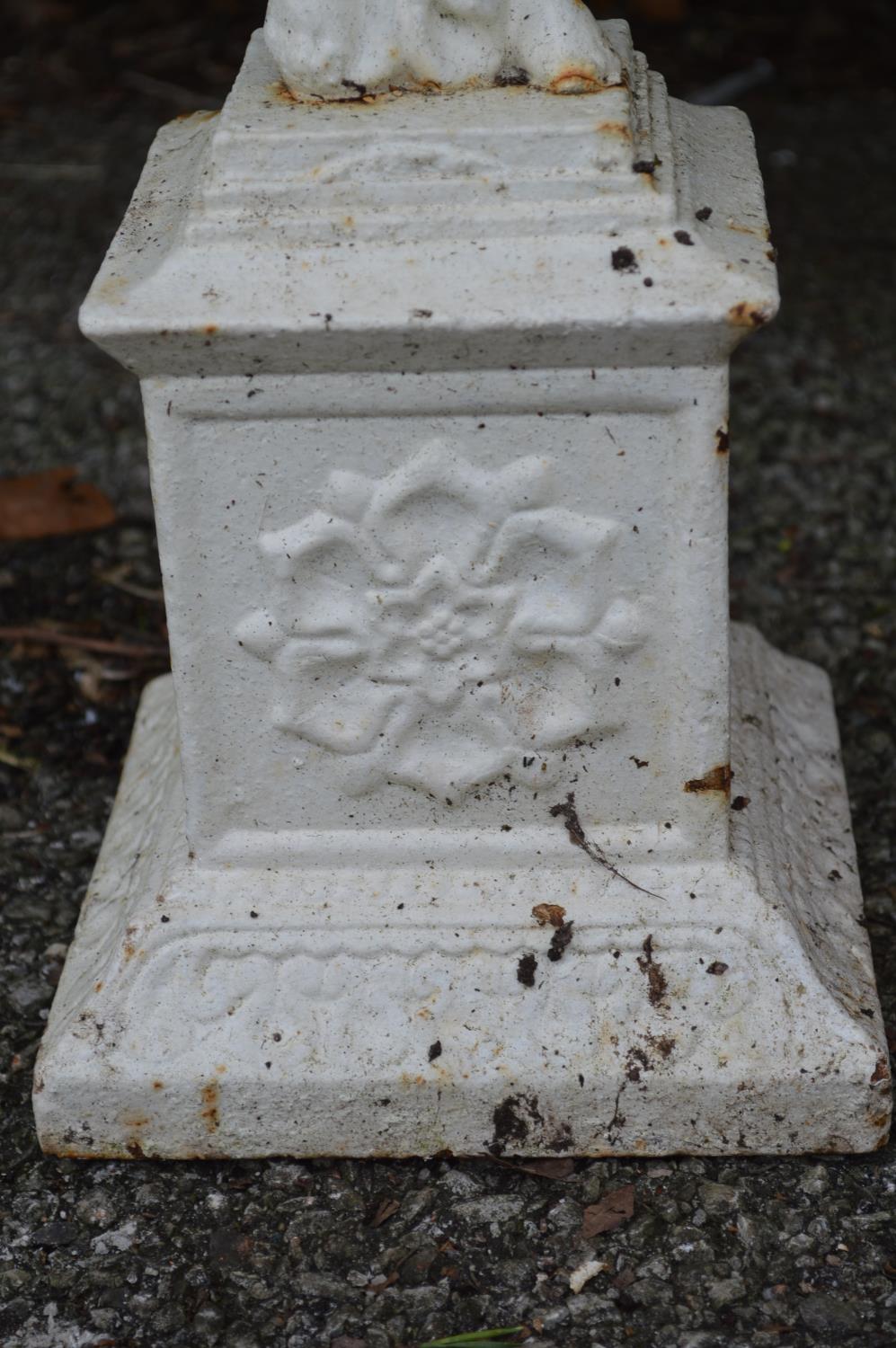 Pair of painted iron urns having gadrooned bowls supported by cherubs, standing on square bases - - Image 3 of 3