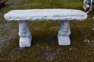 Concrete garden bench seat with squirrel formed supports - 100cm x 46cm tall Please note