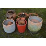 Collection of various terracotta plant pots and a strawberry pot - 34cm x 48cm tall Please note