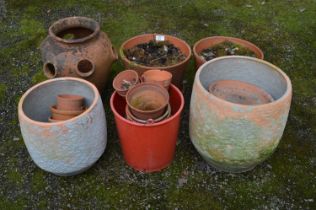 Collection of various terracotta plant pots and a strawberry pot - 34cm x 48cm tall Please note