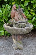 Painted tree formed single tier water fountain with duck decoration - 62cm x 90cm tall Please note