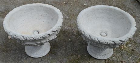 Pair of acanthus leaf urns - 54cm dia x 42cm tall Please note descriptions are not condition