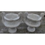 Pair of two handled garden urns - 48cm dia x 53cm tall Please note descriptions are not condition