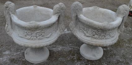 Pair of two handled garden urns - 48cm dia x 53cm tall Please note descriptions are not condition