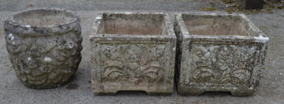 Pair of square planters - 32cm wide x 26cm tall and one other circular planter Please note