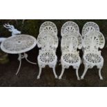 Painted aluminium patio table and six chairs Please note descriptions are not condition reports,