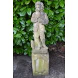 20th century statue of Winter Seasons Boy on square plinth base - 119cm tall Please note