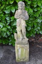 20th century statue of Winter Seasons Boy on square plinth base - 119cm tall Please note