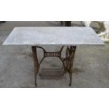 Metal Singer sewing machine base with marble top - 107cm wide x 74cm tall Please note descriptions