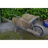 Wooden constructed wheel barrow with iron wheel and pneumatic tyre - 69cm x 170cm x 67cm tall Please