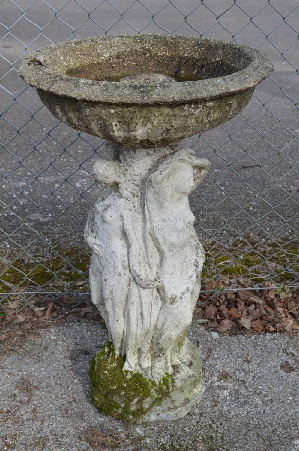 Painted Three Virgins bird bath - 49cm x 81cm tall Please note descriptions are not condition