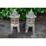 Pair of Nuthalls pagoda garden ornaments - 30cm x 36cm x 70cm tall Please note descriptions are