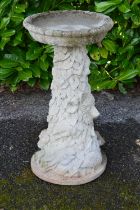 Circular bird bath decorated with woodland animals and leaves - 40cm dia x 73cm tall Please note