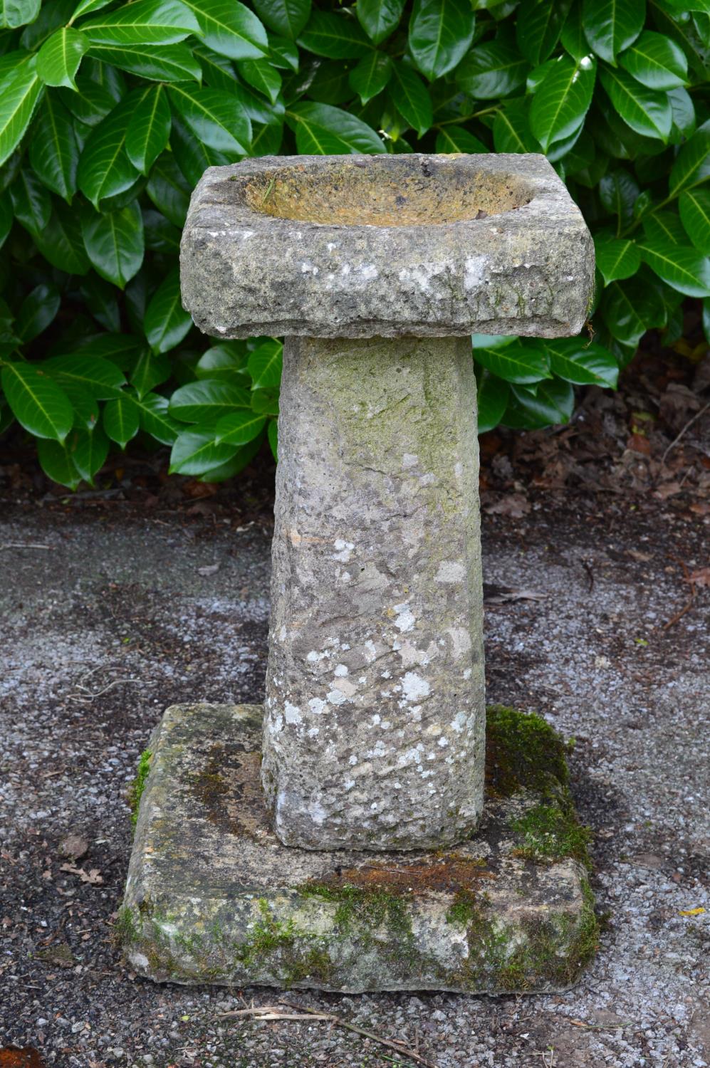 Weathered square three piece birdbath - 38cm x 63cm tall Please note descriptions are not