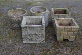 Group of five square and circular planters - largest square planter - 31cm x 29cm tall Please note