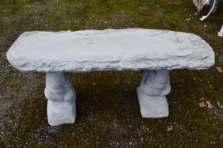 Concrete garden bench seat with squirrel formed supports - 100cm x 46cm tall Please note