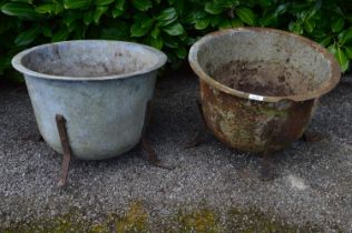Two metal circular coppers with later added feed and drainage holes - 52cm dia x 39cm tall Please