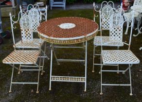 Metal folding circular garden table - 75cm dia x 76cm tall together with four matching folding