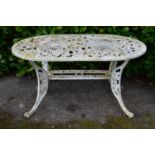 White painted aluminium oval garden table - 140cm x 86cm x 75cm tall Please note descriptions are
