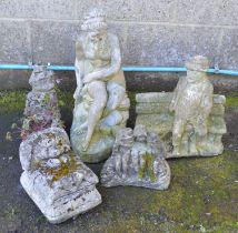 Group of five garden ornaments - tallest 61cm tall Please note descriptions are not condition