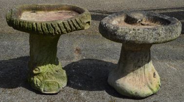 Two short bird baths 38cm tall and 36cm tall Please note descriptions are not condition reports,