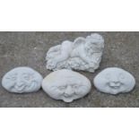 Set of three happy face garden ornaments together with a cherub ornament - 28cm wide Please note