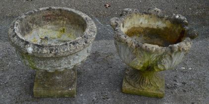 Two circular garden urns - 48cm wide x 46cm tall Please note descriptions are not condition reports,