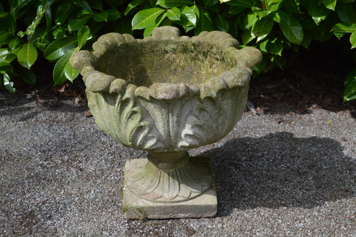 Single leaf formed garden urn - 49cm dia x 42cm tall Please note descriptions are not condition