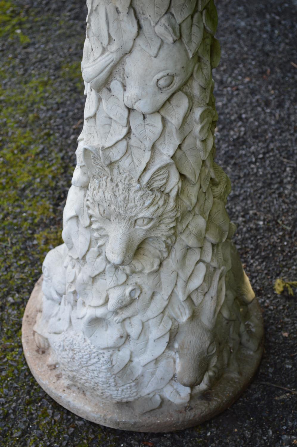 Circular bird bath decorated with woodland animals and leaves - 40cm dia x 73cm tall Please note - Image 2 of 2