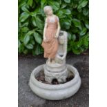 Painted water feature of a young girl - 50cm x 50cm x 80cm tall Please note descriptions are not