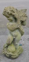 Cherub water feature on fish formed base - 70cm tall Please note descriptions are not condition