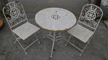 Metal folding patio table - 70cm x 73cm tall with two matching chairs Please note descriptions are