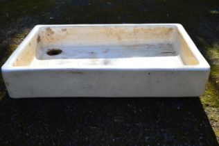 Large white glazed shallow sink with plug hole - 93cm x 56cm x 16cm tall Please note descriptions