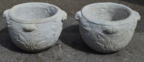 Pair of circular planters with scroll handles - 49cm x 30cm tall Please note descriptions are not