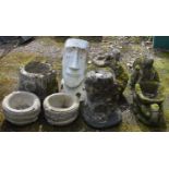 Painted Easter Island bust - 48cm tall together with four planters and a bird bath Please note