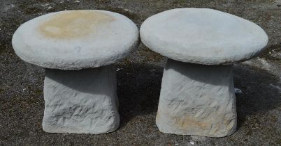 Pair of staddle stones - 45cm tall and 43cm tall Please note descriptions are not condition reports,