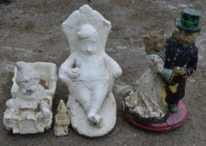 Two gnome statues, gnome planter and statue of two cats - cats 54cm tall Please note descriptions