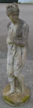 Statue of lady on circular base - 121cm tall Please note descriptions are not condition reports,