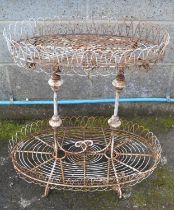 Oval two tier wire work plant stand - 70cm x 74cm tall Please note descriptions are not condition