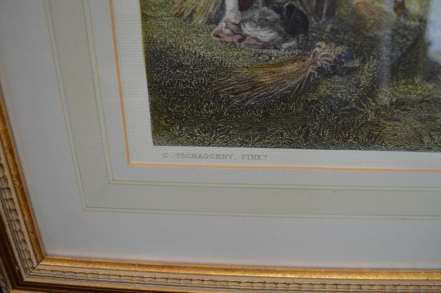 J Cousen coloured engraving titled The Harvest-Field - 53cm x 38cm in mounted glazed gilt frame - Image 3 of 4