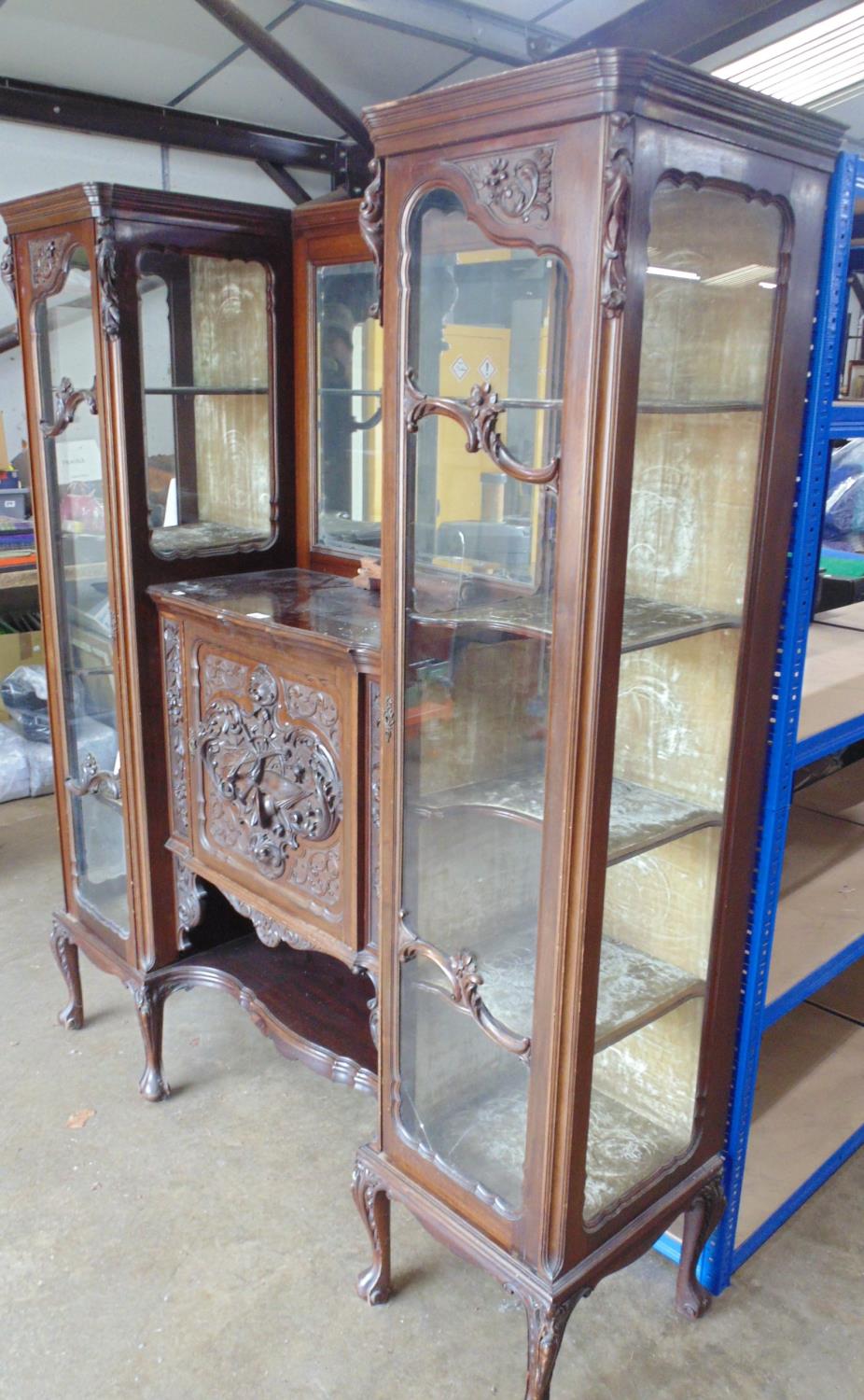 Mahogany display cabinet with mirror back, standing on carved cabriole legs - 155cm x 46cm x 181cm - Image 2 of 6