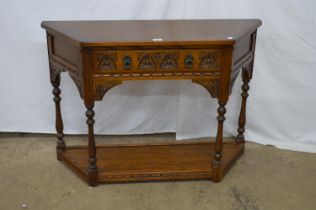 Old Charm oak console table having single carved drawer and lower tier - 106.5cm x 32.5cm x 76.5cm