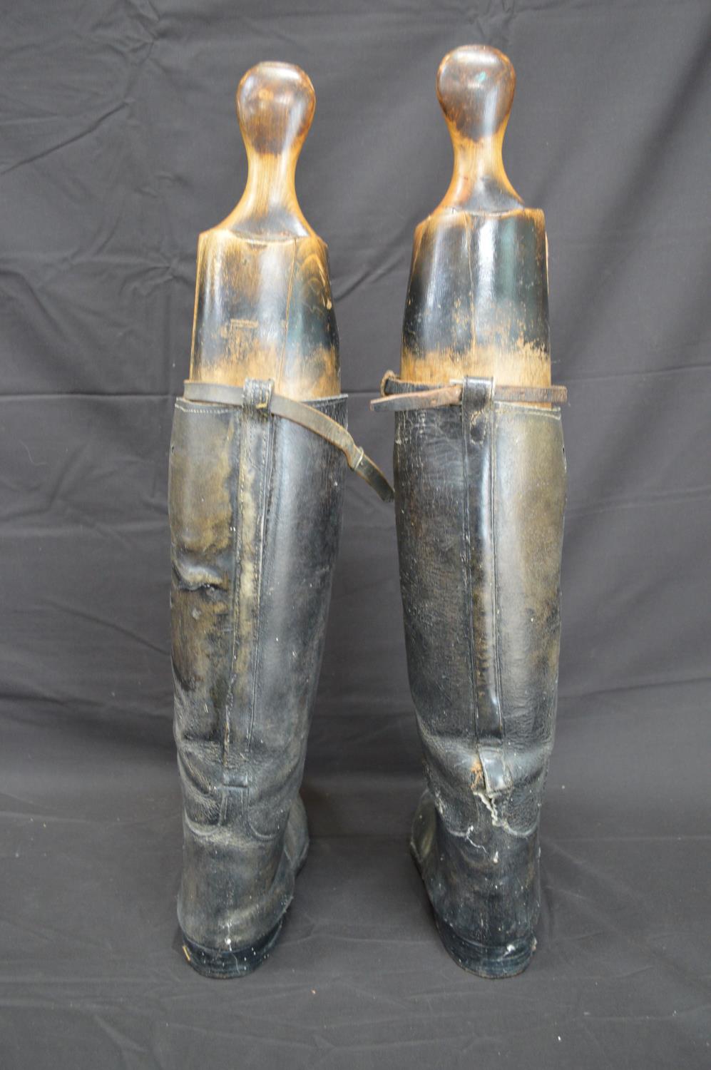 Pair of black leather riding boots with wooden trees Please note descriptions are not condition - Image 4 of 4